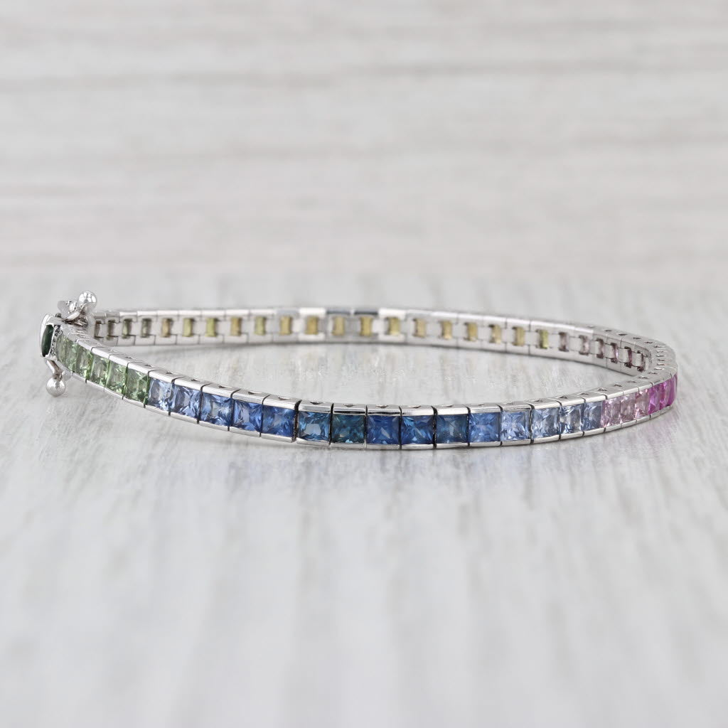7.50ctw Multicolor Sapphire Tennis Bracelet 18k White Gold 6.75" 3.5mm