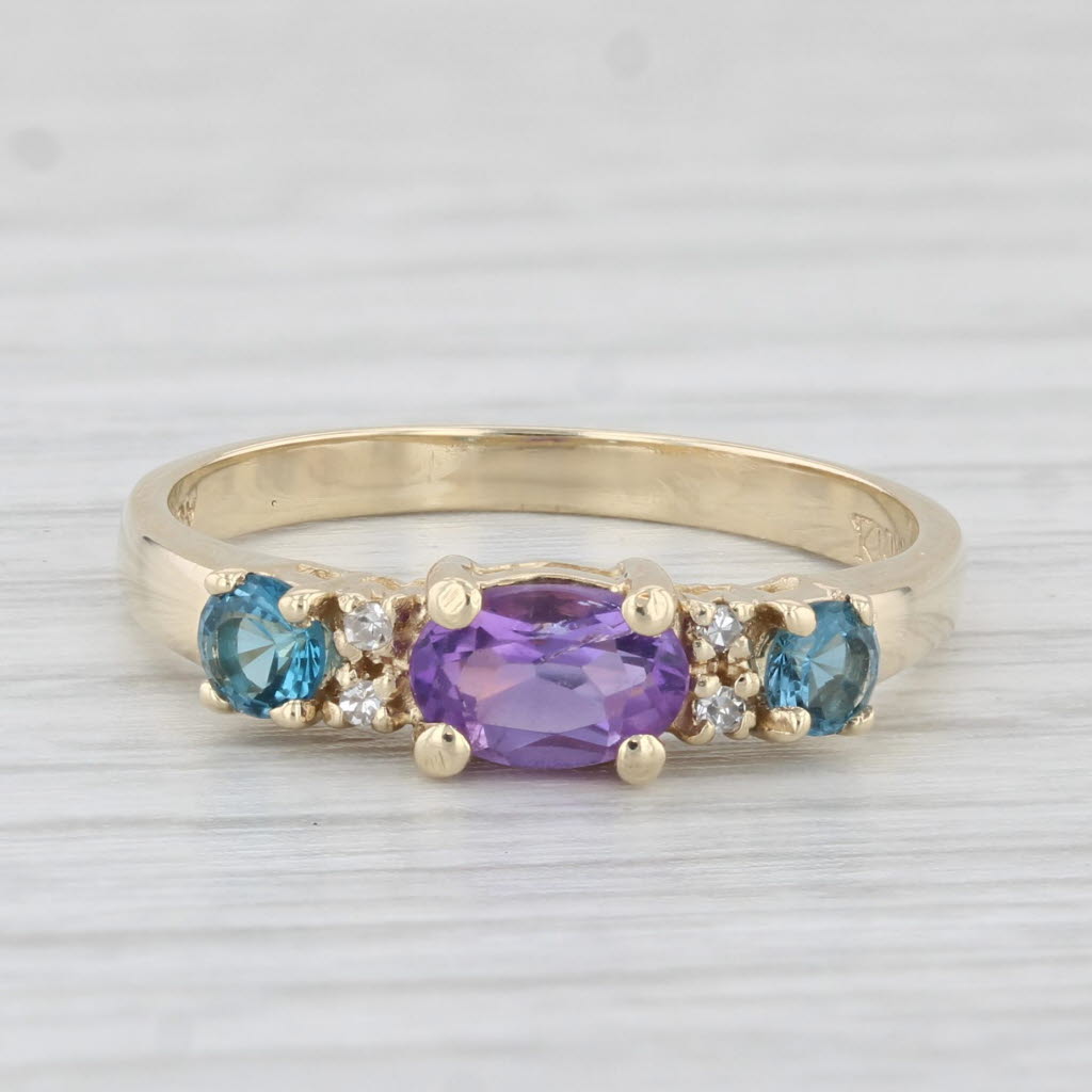 Light Gray 0.77ctw Amethyst Topaz Diamond Ring 10k Yellow Gold Size 6.25