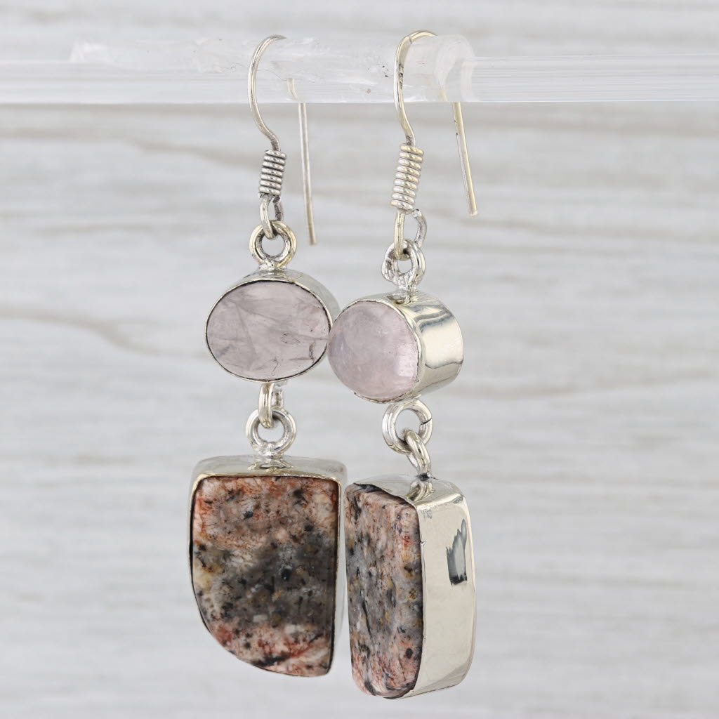 Quartz Chalcedony Dangle Statement Earrings Sterling Silver Hook Posts
