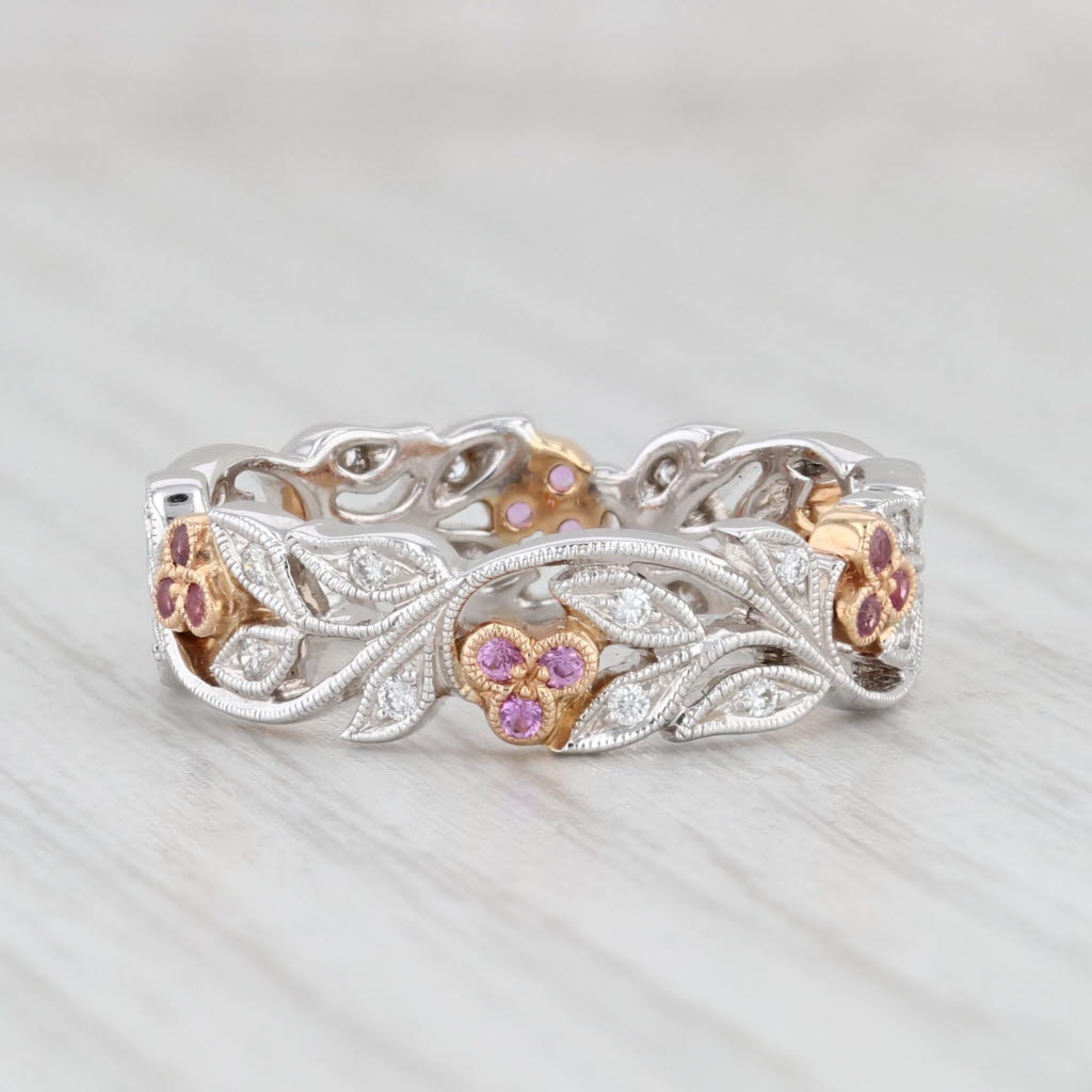 Light Gray New Beverley K 0.30ctw Pink Sapphire Diamond Flower Ring 18k Gold Wedding Band