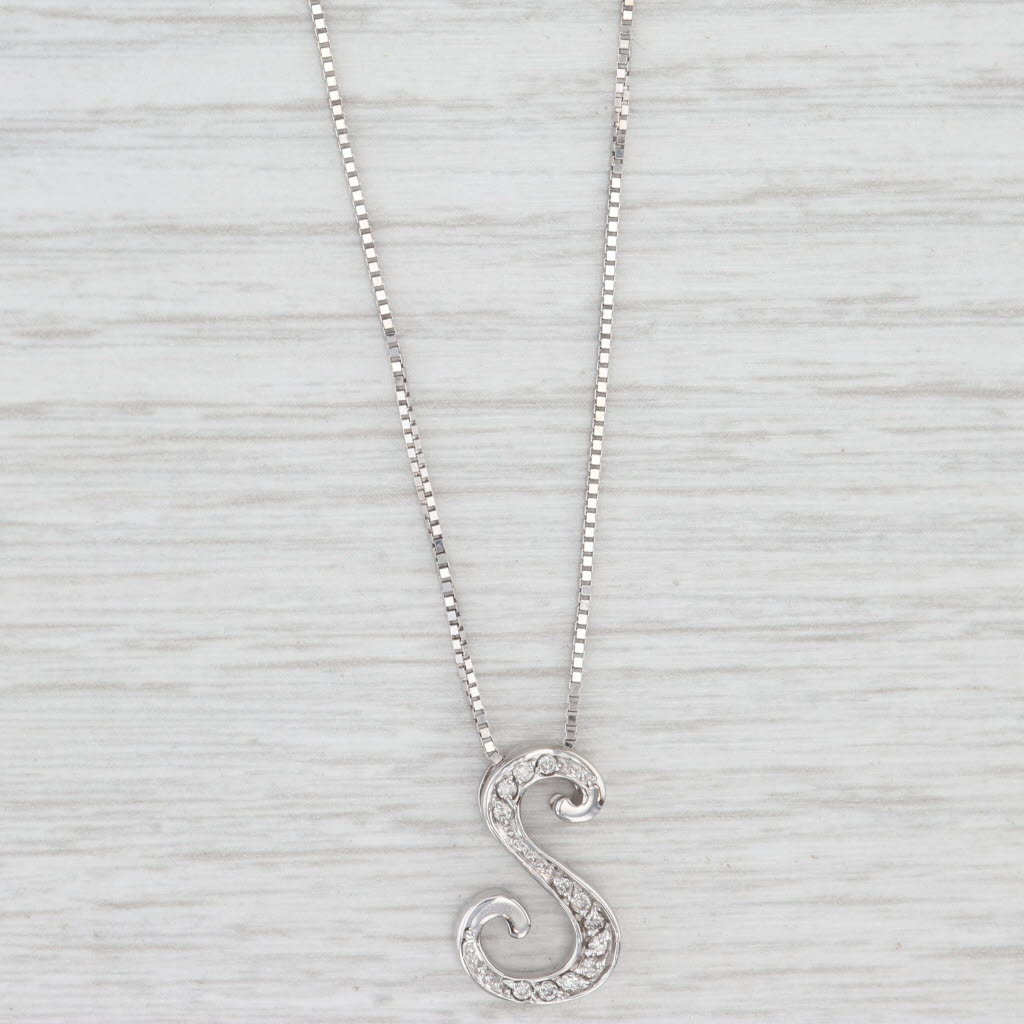 Light Gray 0.10ctw Diamond Letter S Pendant Necklace 14k White Gold 20.25" Box Chain