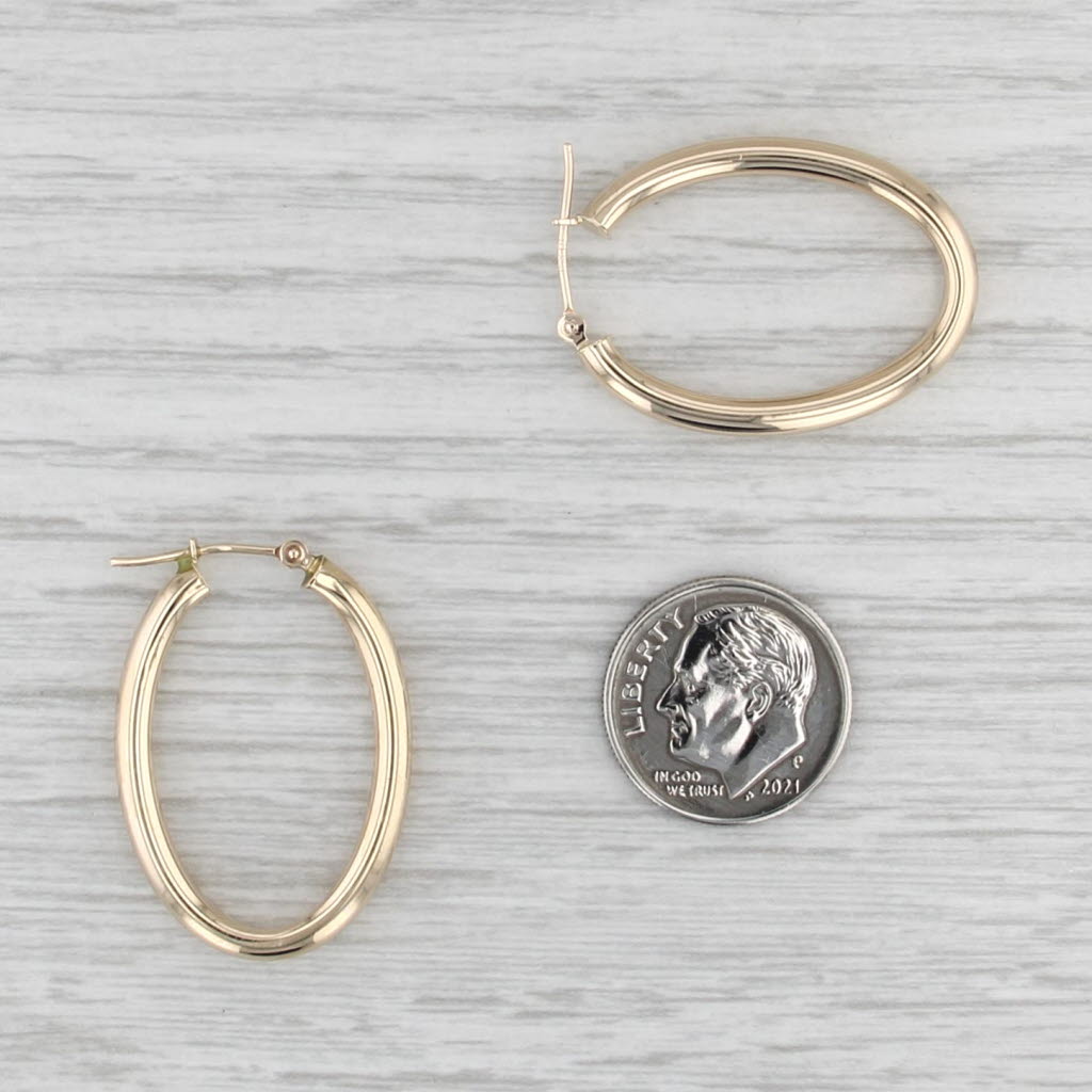 Oval Hoop Earrings 10k Gold Snap Top Posts Tube Hoops 30 x 3.2 mm