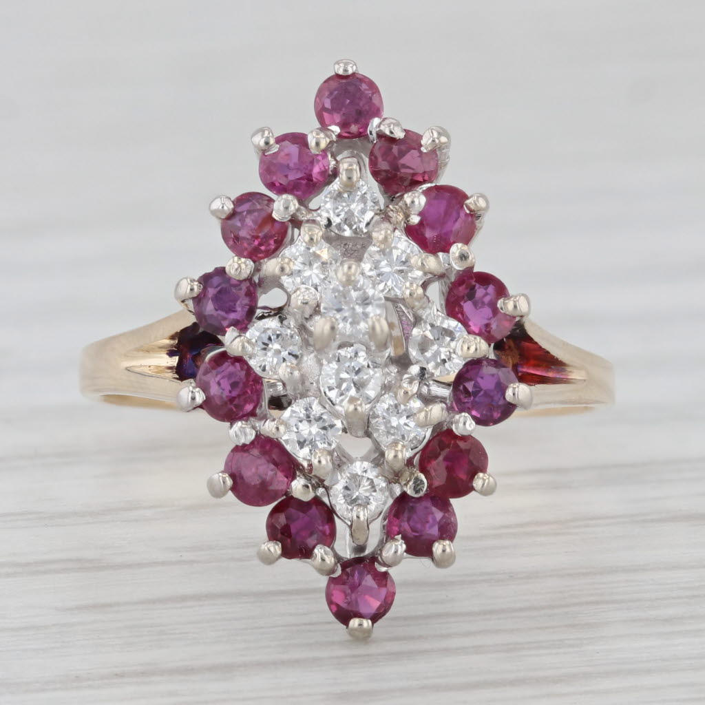 Light Gray 1.03ctw Diamond Cluster Ruby Halo Ring 14k Yellow Gold Size 7.75