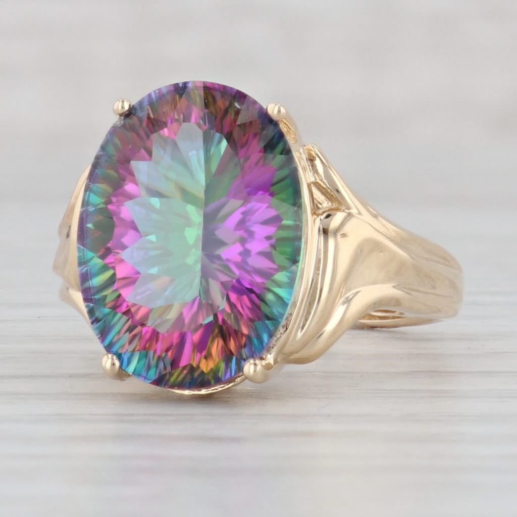 Gray 11ct Mystic Topaz Ring 14k Yellow Gold Size 7.25 Purple Green Fantasy Cut Oval