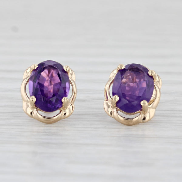 2.30ctw Amethyst Stud Earrings 14k Yellow Gold Oval Cabochon Solitaire
