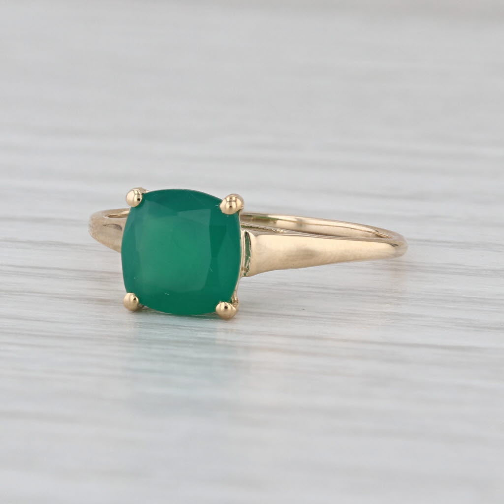 1.29ctw Green Chalcedony Solitaire 14k Yellow Gold Size 6 White Sapphire Accents