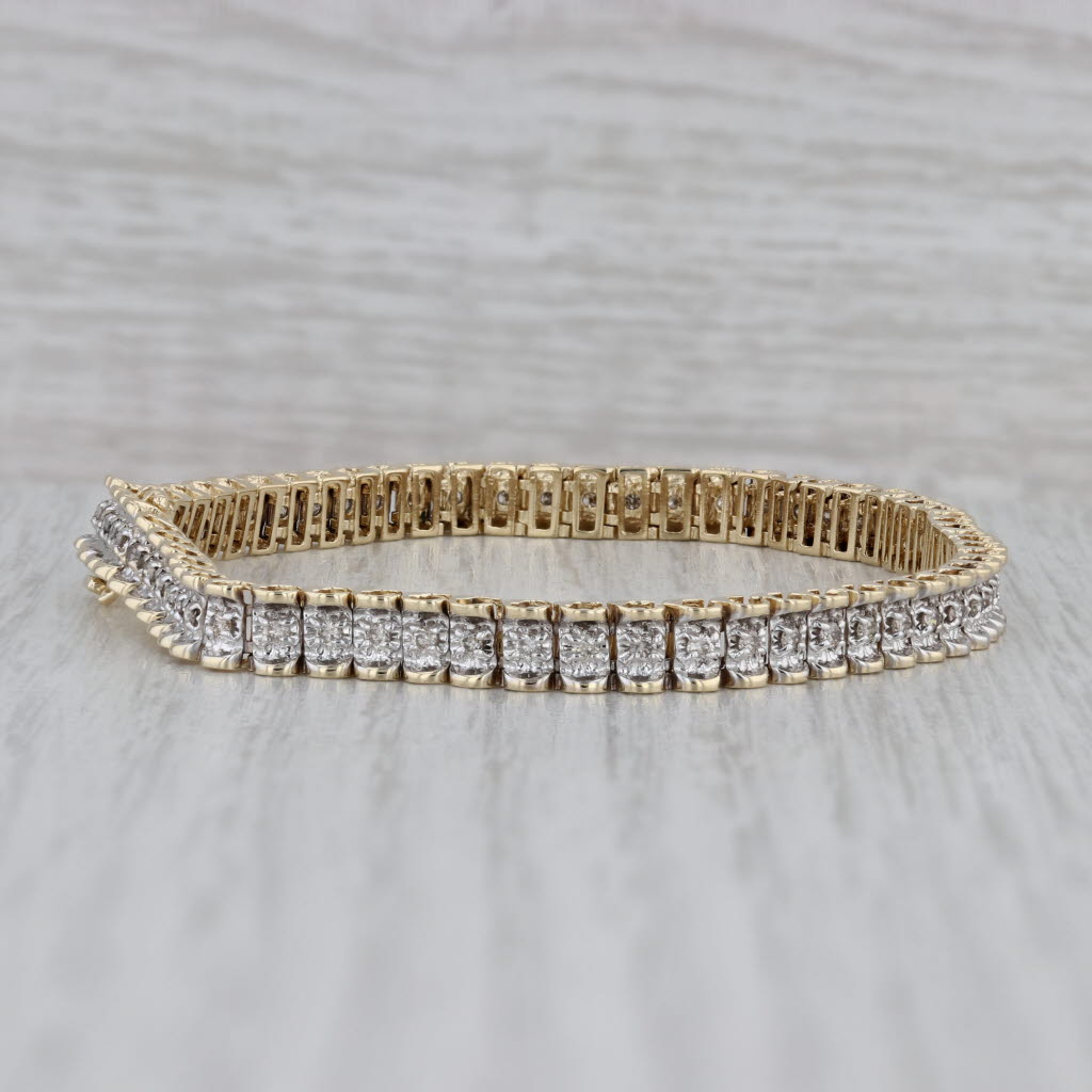 Gray 1ctw Diamond Tennis Bracelet 14k Yellow Gold 7.5” 4.8mm