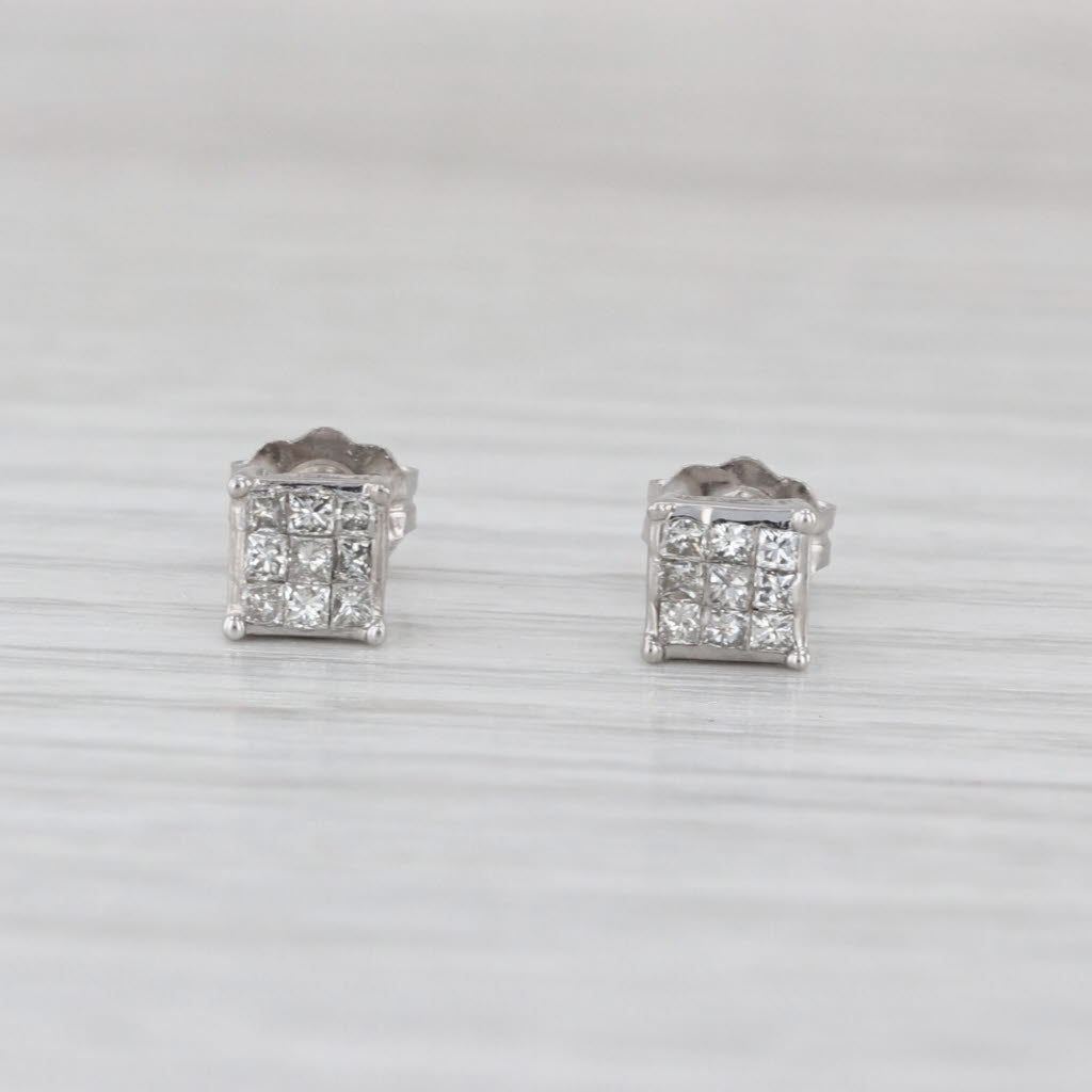 0.22ctw Princess Diamond Stud Earrings 10k White Gold Cluster Studs