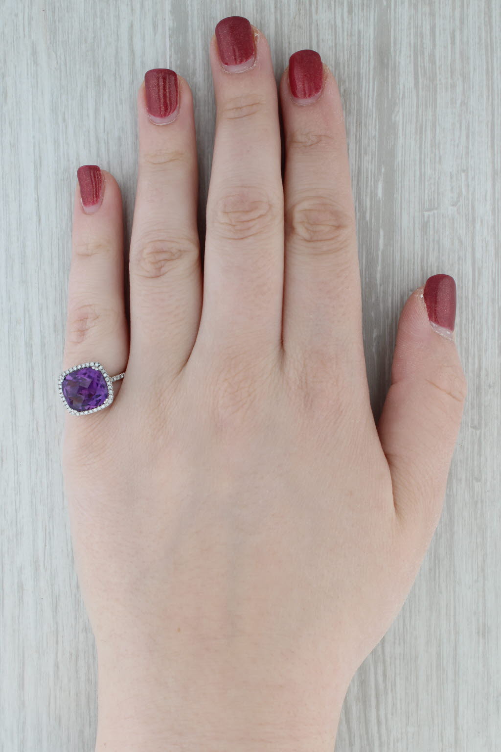 Gray 5ctw Amethyst Diamond Halo Ring 18k White Gold Size 6.75