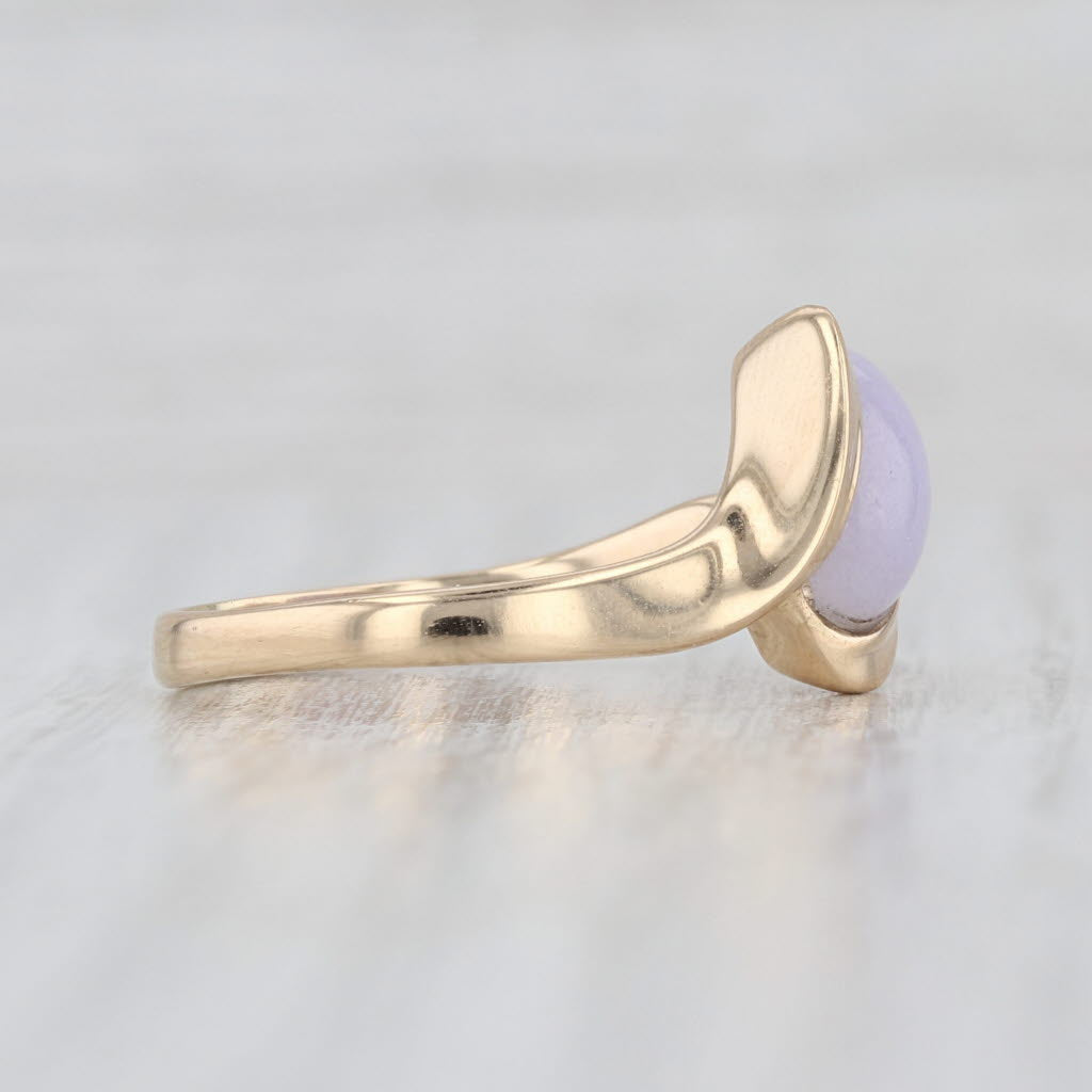Lavender Jadeite Jade Bypass Ring 14k Yellow Gold Oval Cabochon Size 8