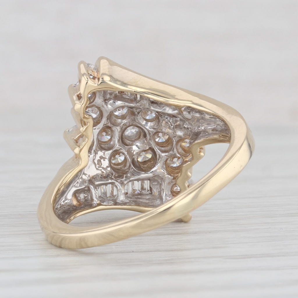 Light Gray 1ctw Diamond Cluster Bypass Ring 14k Yellow Gold Size 8 Cocktail