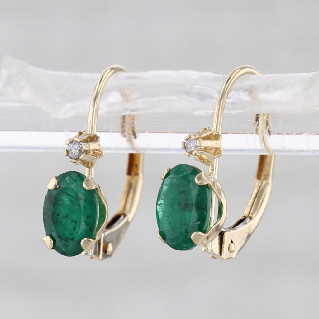 0.90ctw Emerald Diamond Drop Earrings 14k Yellow Gold Level Backs