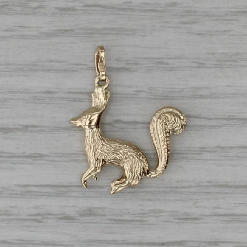 Hopping Rabbit Pendant 14k Yellow Gold 3D Charm Animal Jewelry