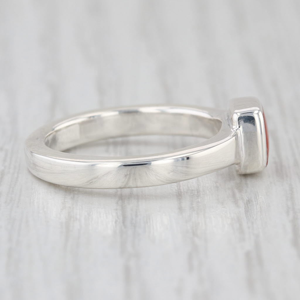 Coral Solitaire Ring Sterling Silver Size 9 Stackable