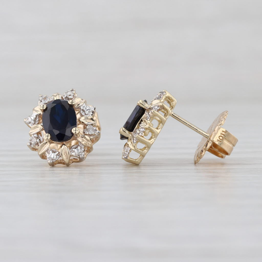 2.08ctw Lab Created Sapphire Diamond Halo Stud Earrings 14k Yellow Gold Studs