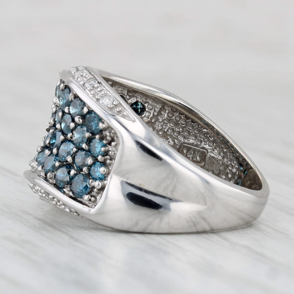 Light Gray 1.35ctw Blue White Pave Diamond Ring 14k White Gold Size 6