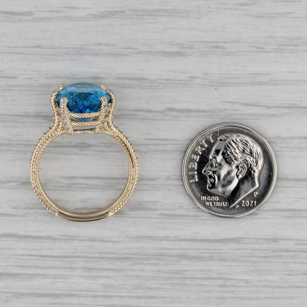 Judith Ripka 7.80ctw Oval Blue Topaz Diamond Ring 14k Yellow Gold Size 6.25