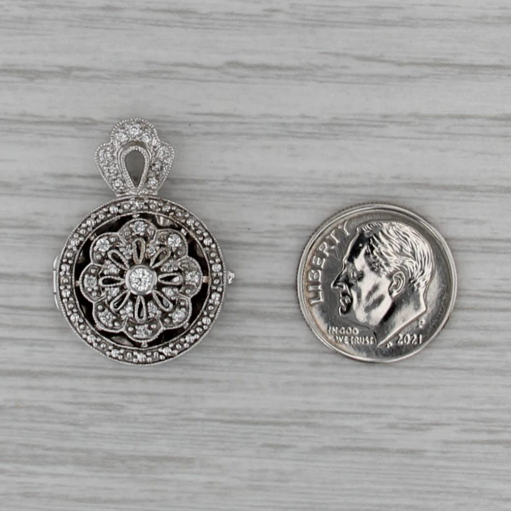 0.28ctw Diamond Flower Diffuser Locket Pendant 14k Gold for Scent Perfume Oil