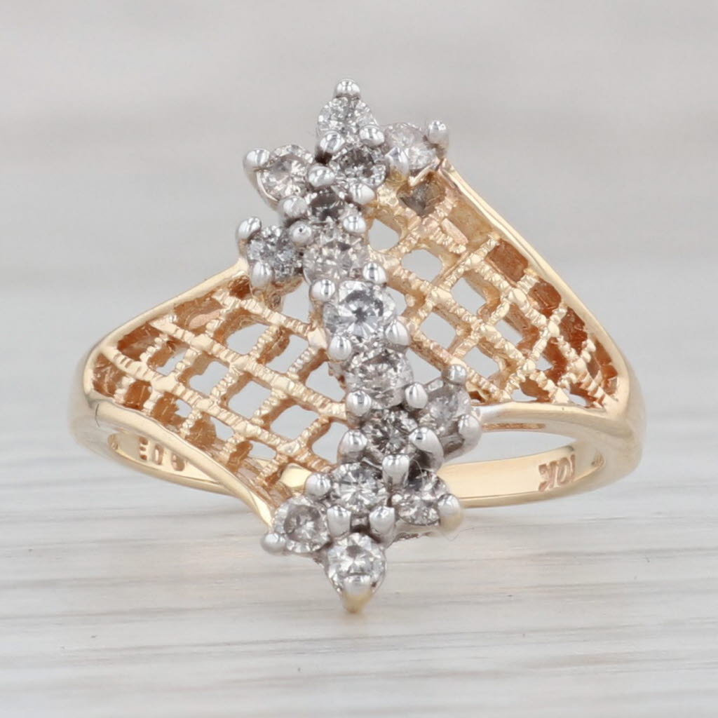 Gray 0.45ctw Diamond Filigree Lattice Work Bypass Ring 10k Yellow Gold Size 6