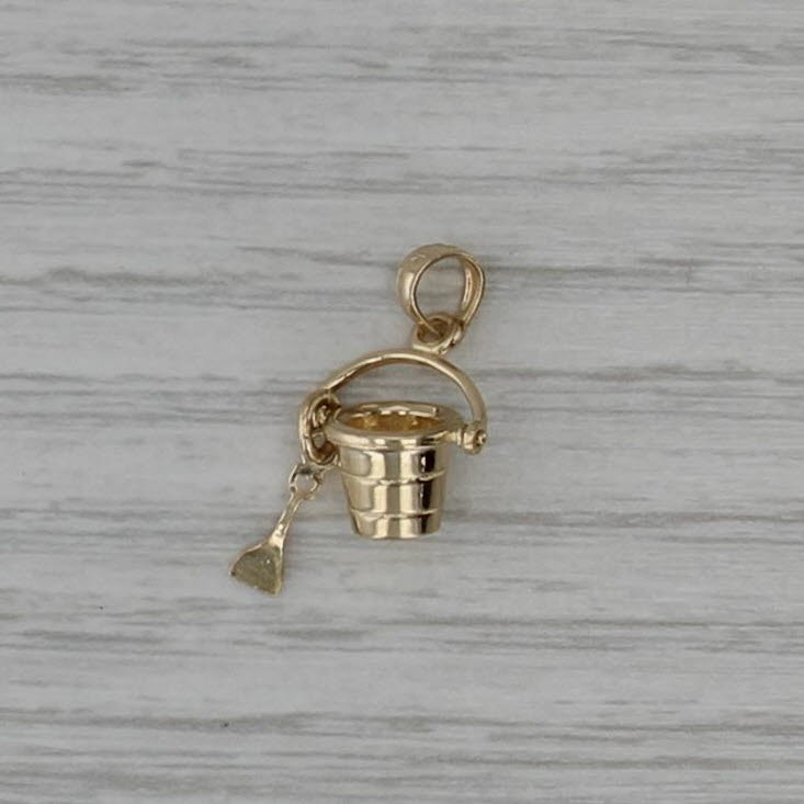 Sand Bucket & Shovel Pendant 14k Yellow Gold Small Charm Beach Nautical Jewelry