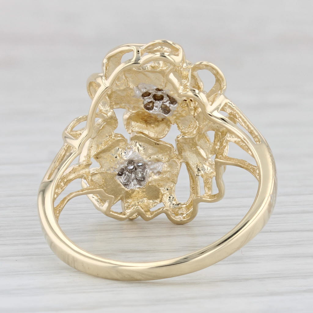 Light Gray Diamond Flower Ring 14k Yellow Gold Size 10.25 Statement Floral