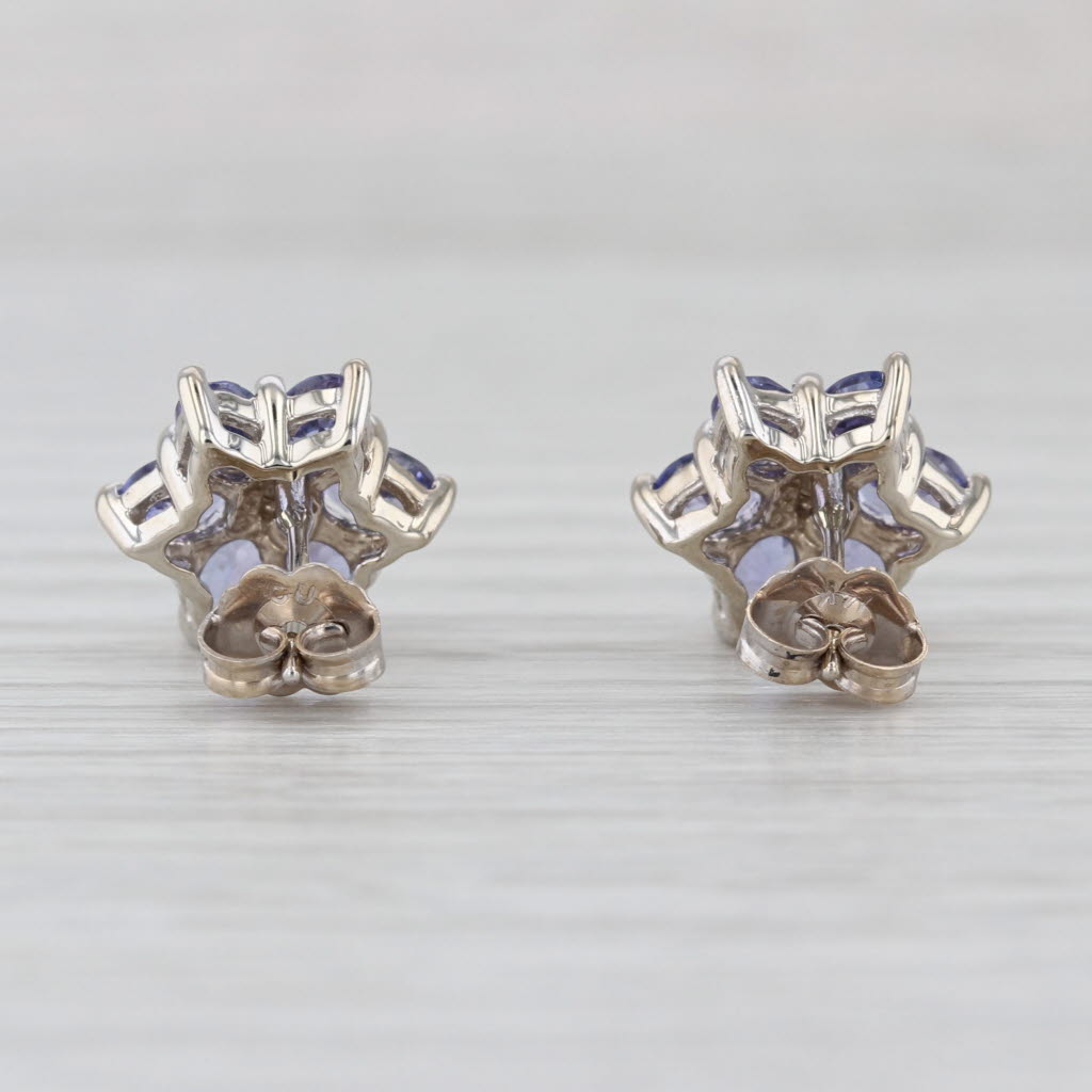 1.26ctw Tanzanite Diamond Flower Stud Earrings 14k White Gold Studs
