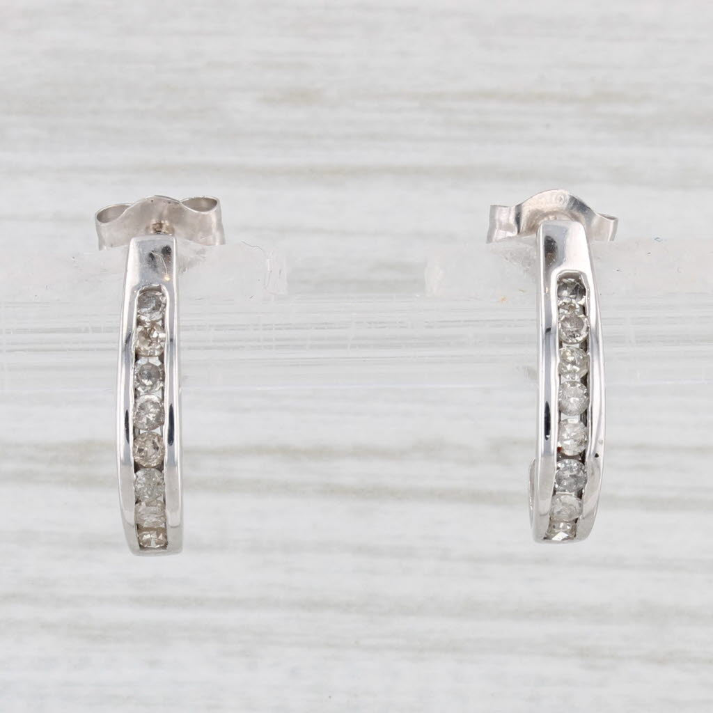 Light Gray 0.24ctw Diamond J-Hook Journey Earrings 10k White Gold Pierced Drops