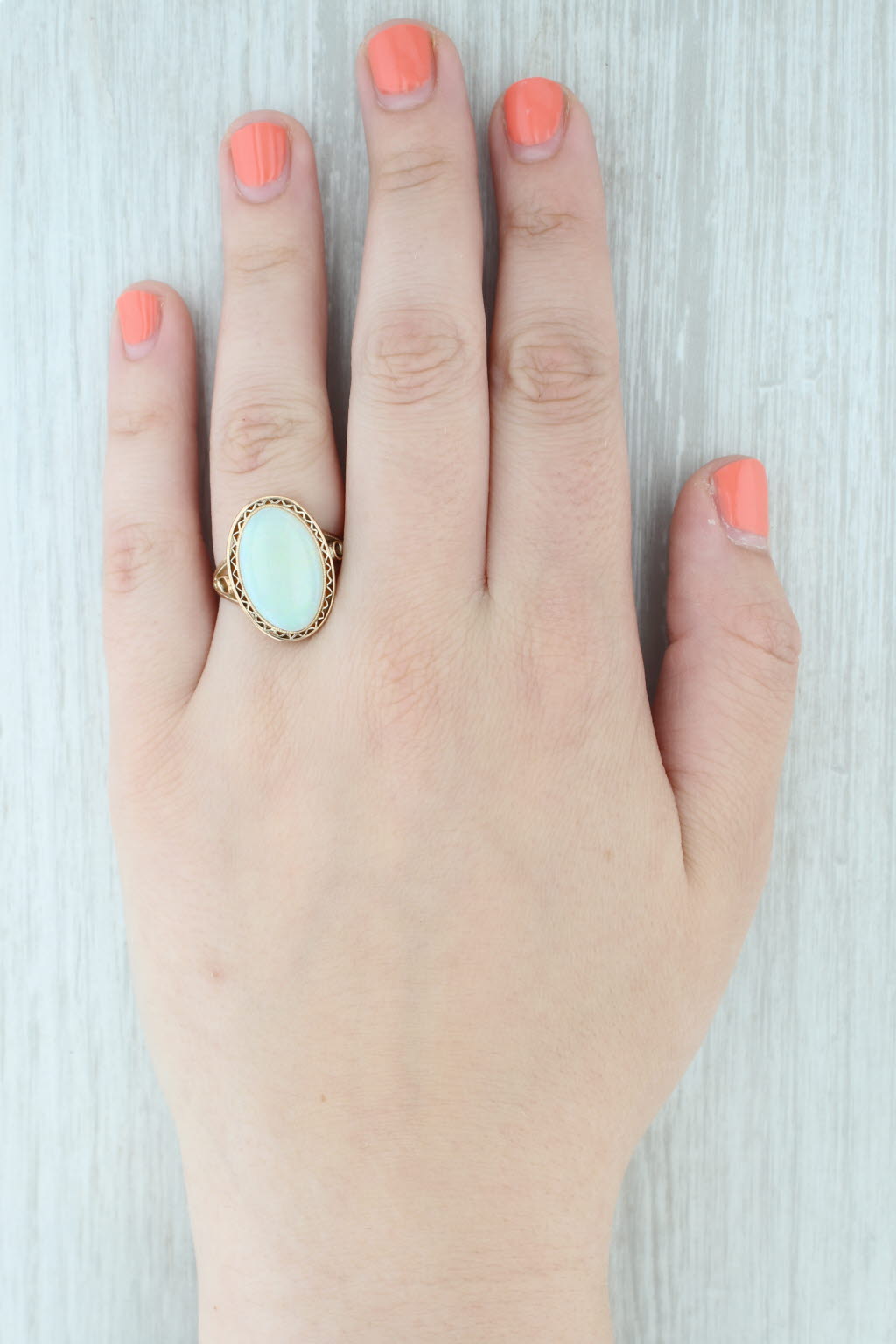 Vintage Oval Opal Cabochon Filigree Ring 18k Yellow Gold Size 8 AS IS