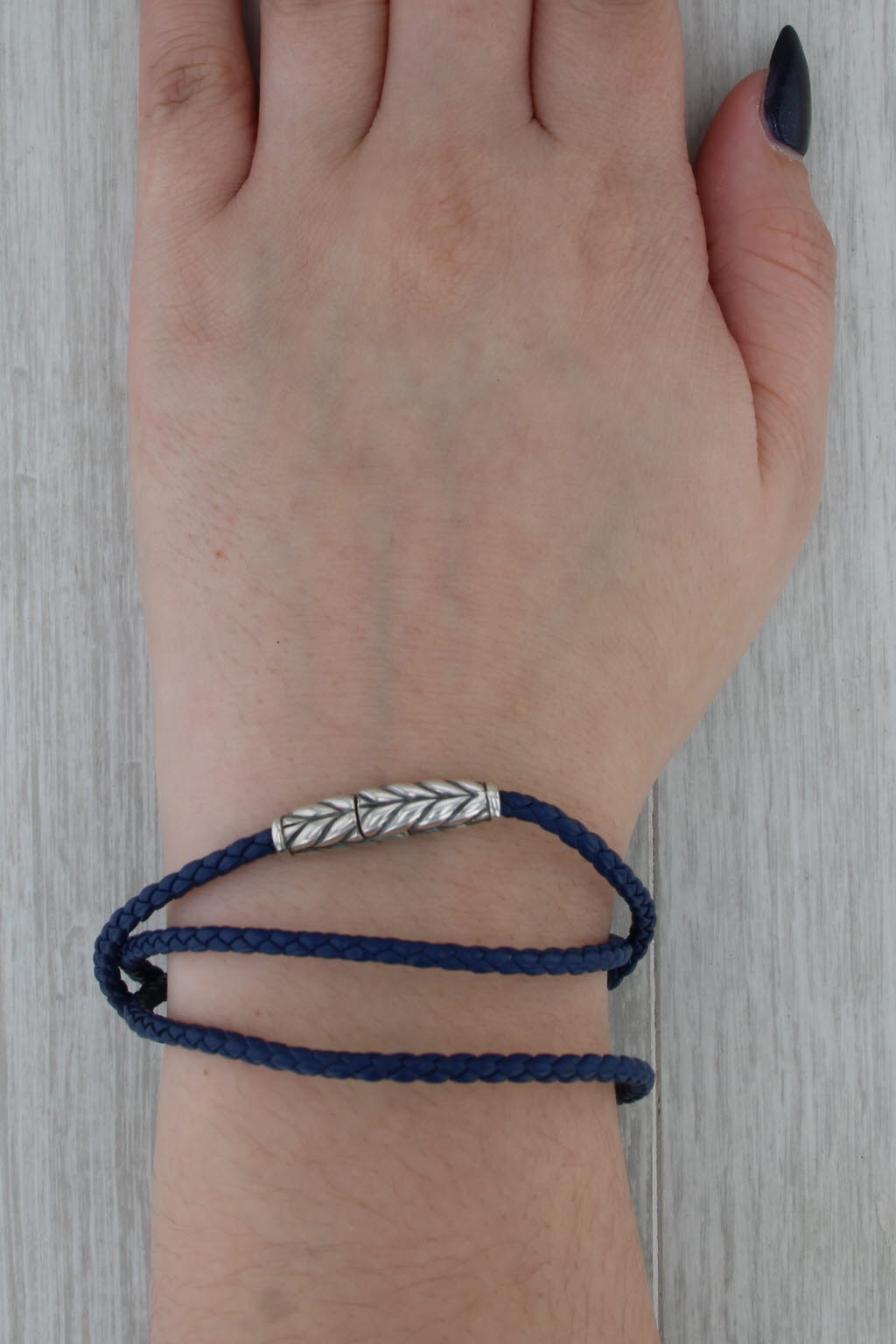 David Yurman Blue Chevron Triple Wrap Bracelet Sterling Silver 23.5" 3.2mm