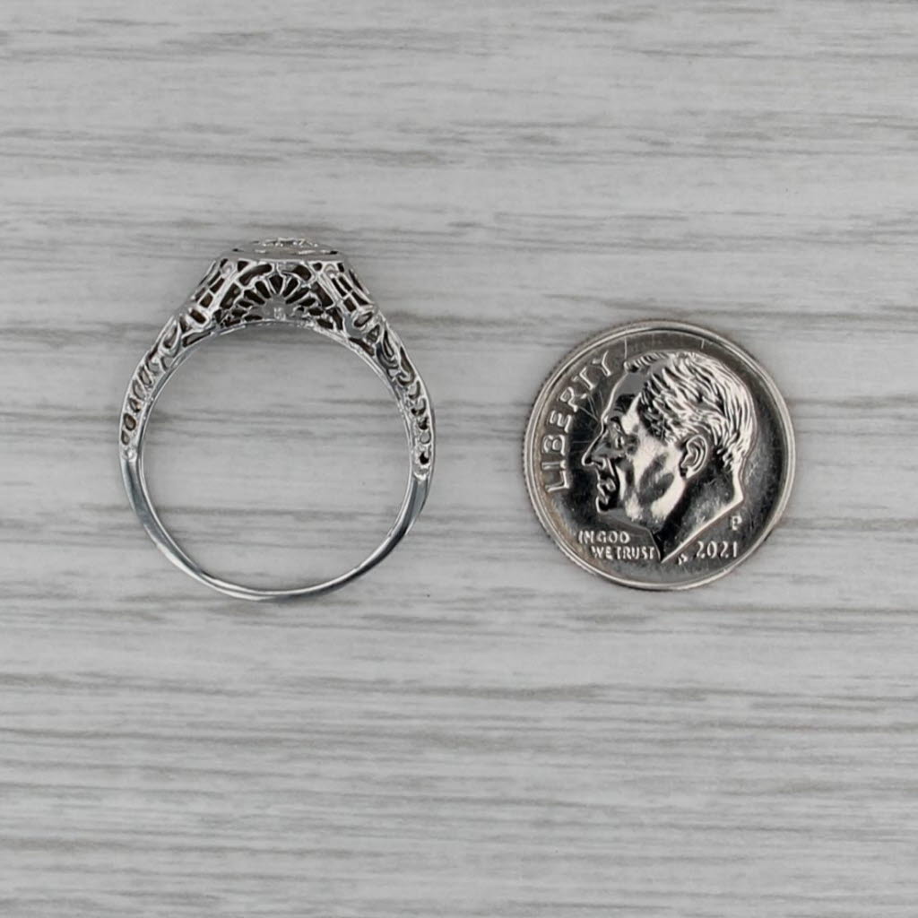 Art Deco 0.25ct Diamond Solitaire Engagement Ring 18k White Gold Floral Filigree