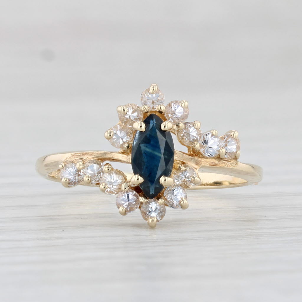 Light Gray 0.90ctw Marquise Blue Sapphire Ring 10k Gold Lab Created White Sapphire Sz 7.25