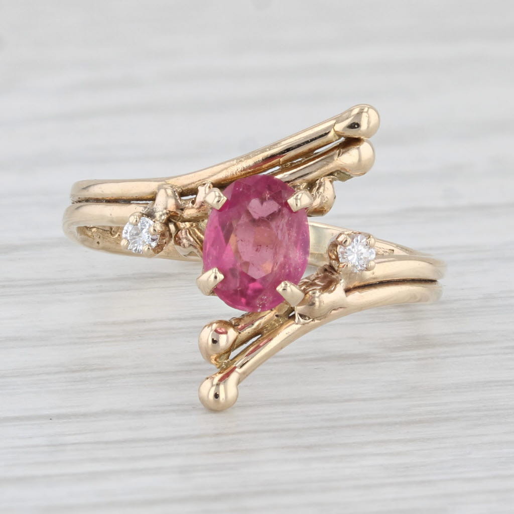 Light Gray 0.54ctw Pink Tourmaline Diamond Bypass Ring 14k Yellow Gold Size 6.25