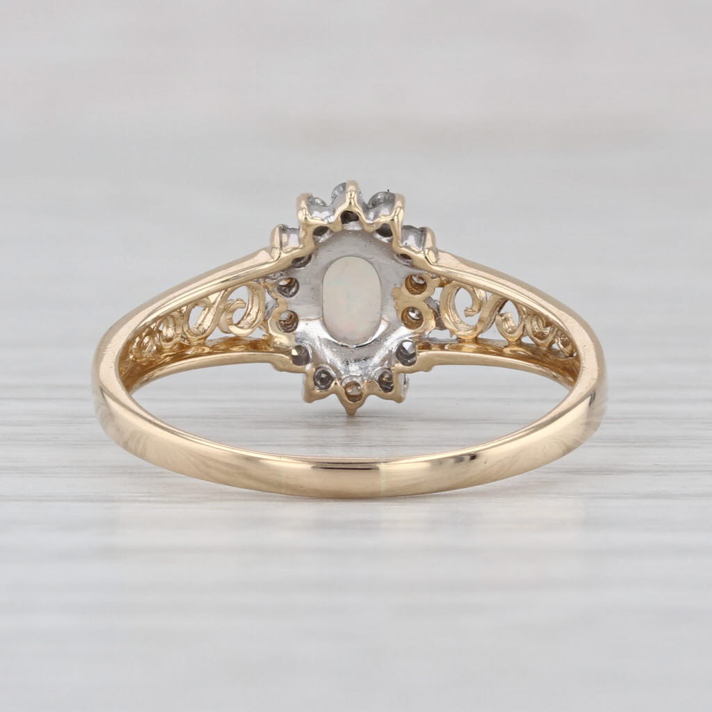 Opal Oval Cabochon Diamond Halo Ring 14k Yellow Gold Size 8
