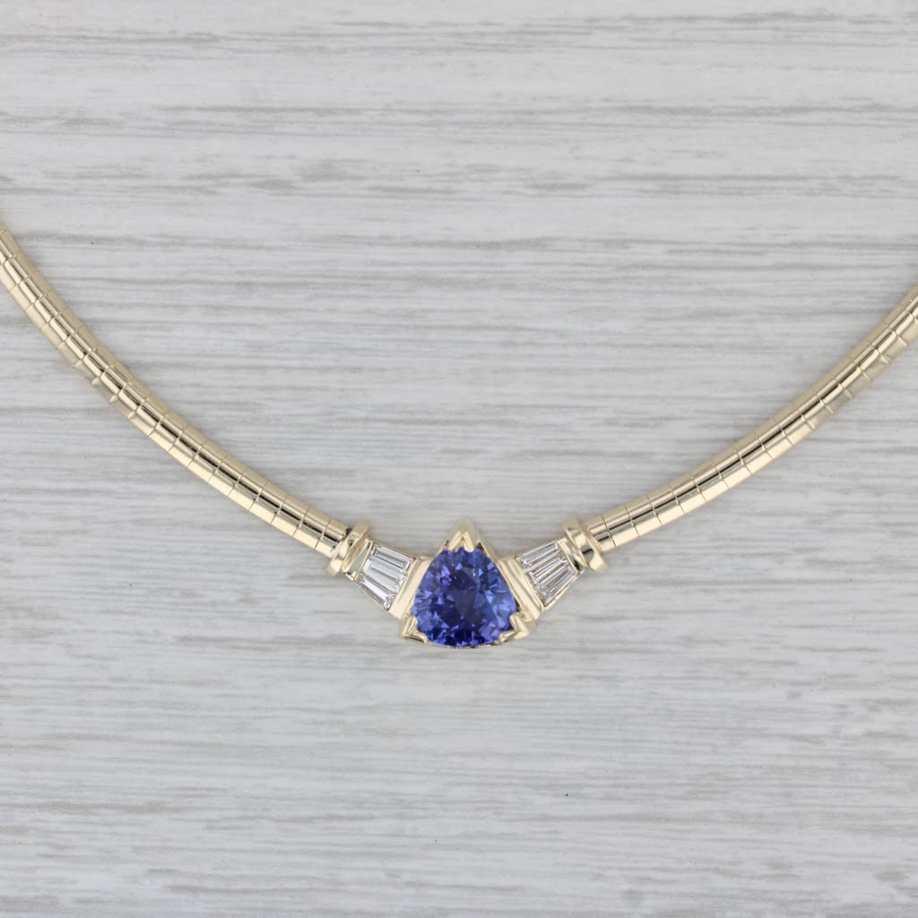 Gray 3.38ctw Tanzanite Diamond Necklace 14k Yellow Gold 17.25" Omega Chain