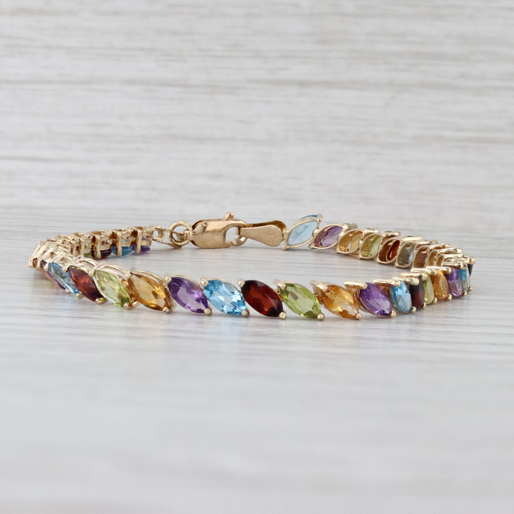 10ctw Gemstone Tennis Bracelet 14k Gold Amethyst Topaz Garnet Peridot Citrine 7"