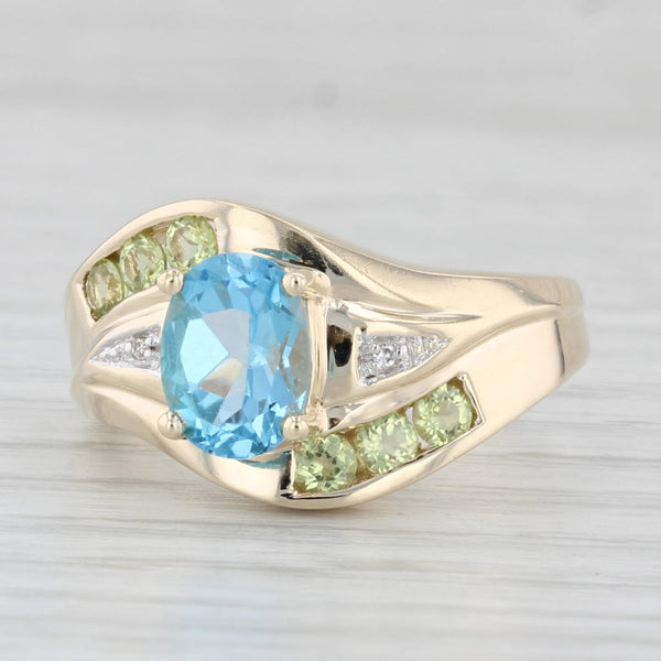 1.94ctw Oval Blue Topaz Peridot Diamond Ring 10k Yellow Gold Size 7.25