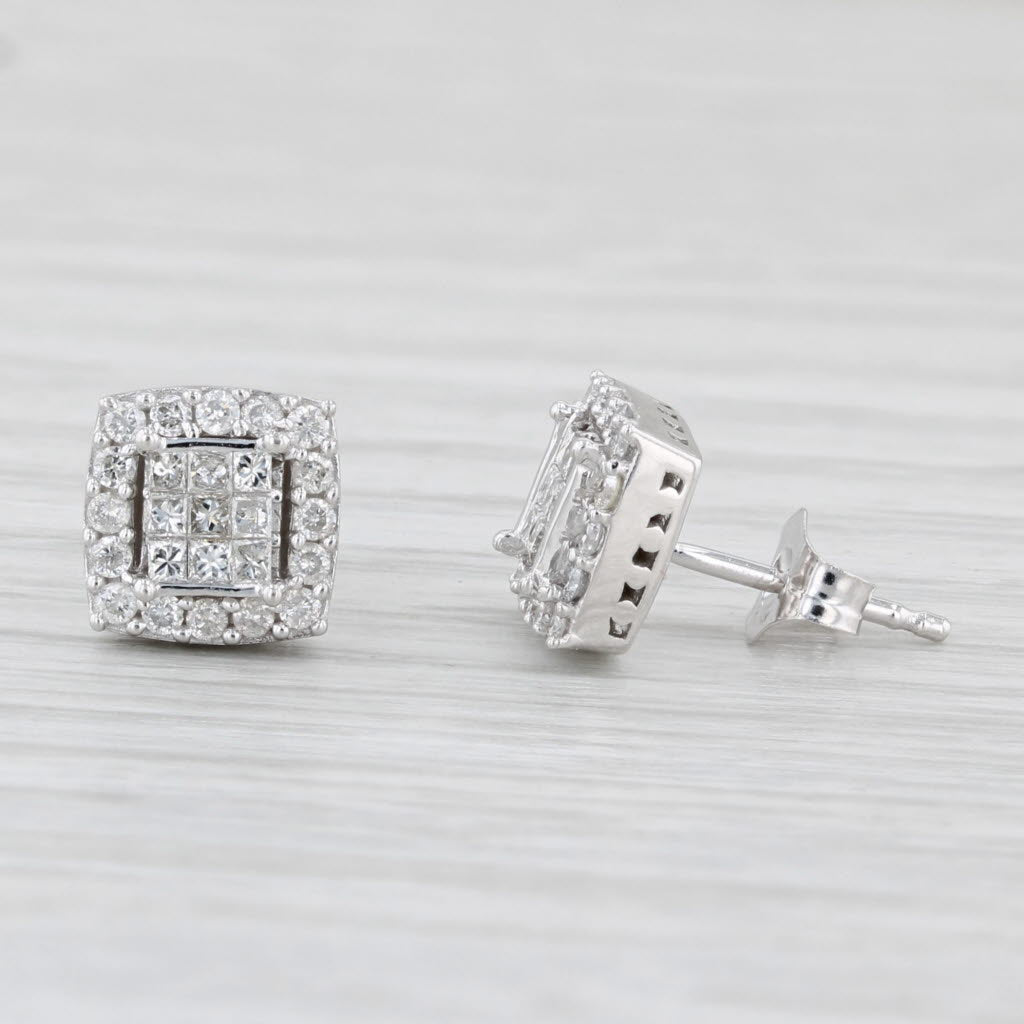 Light Gray 0.40ctw Diamond Halo Stud Earrings 10k White Gold