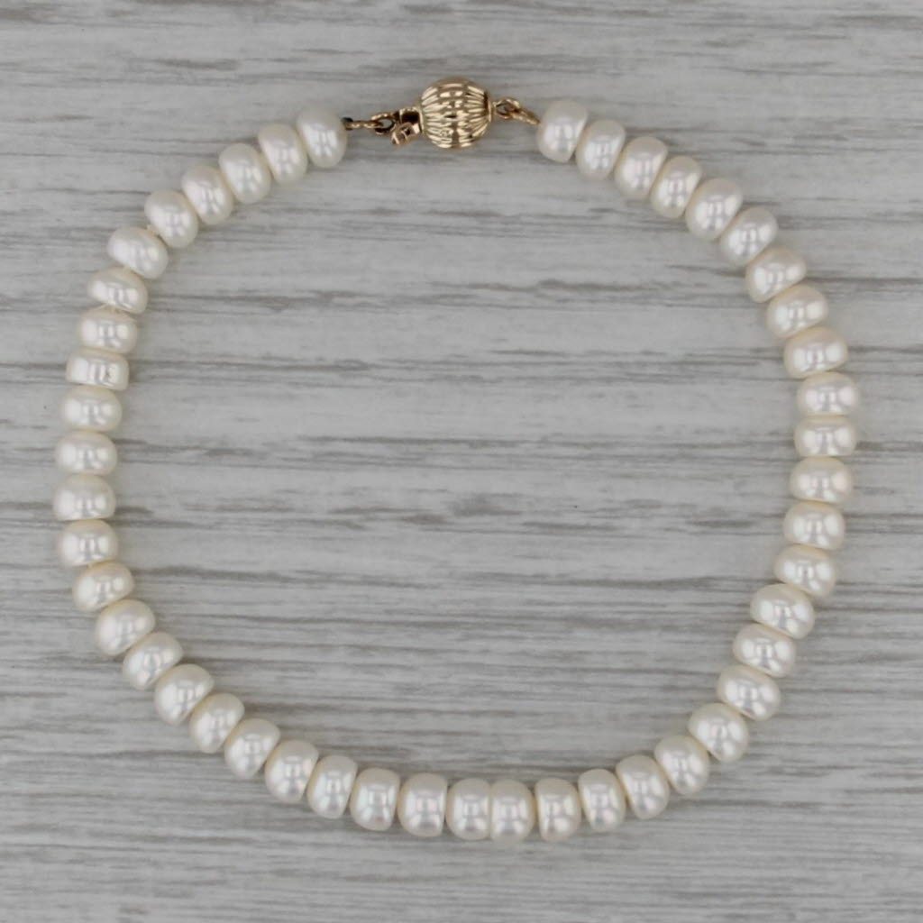 Freshwater Cultured Pearl Single Strand Bead Bracelet 14k Yellow Gold 7" 5.2mm