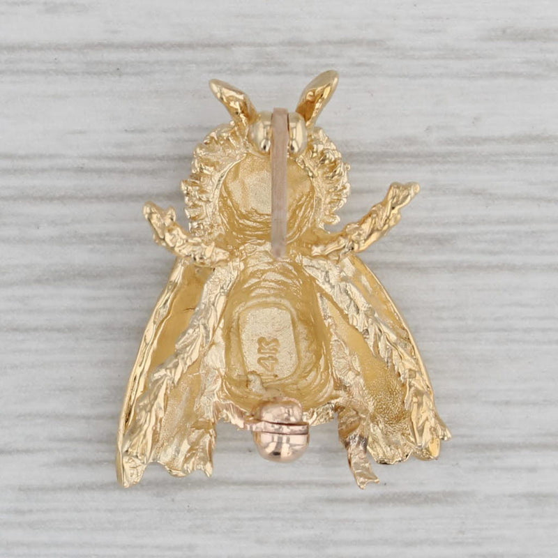 Gray Bumble Bee Pin 14k Yellow Gold Brooch Insect Jewelry