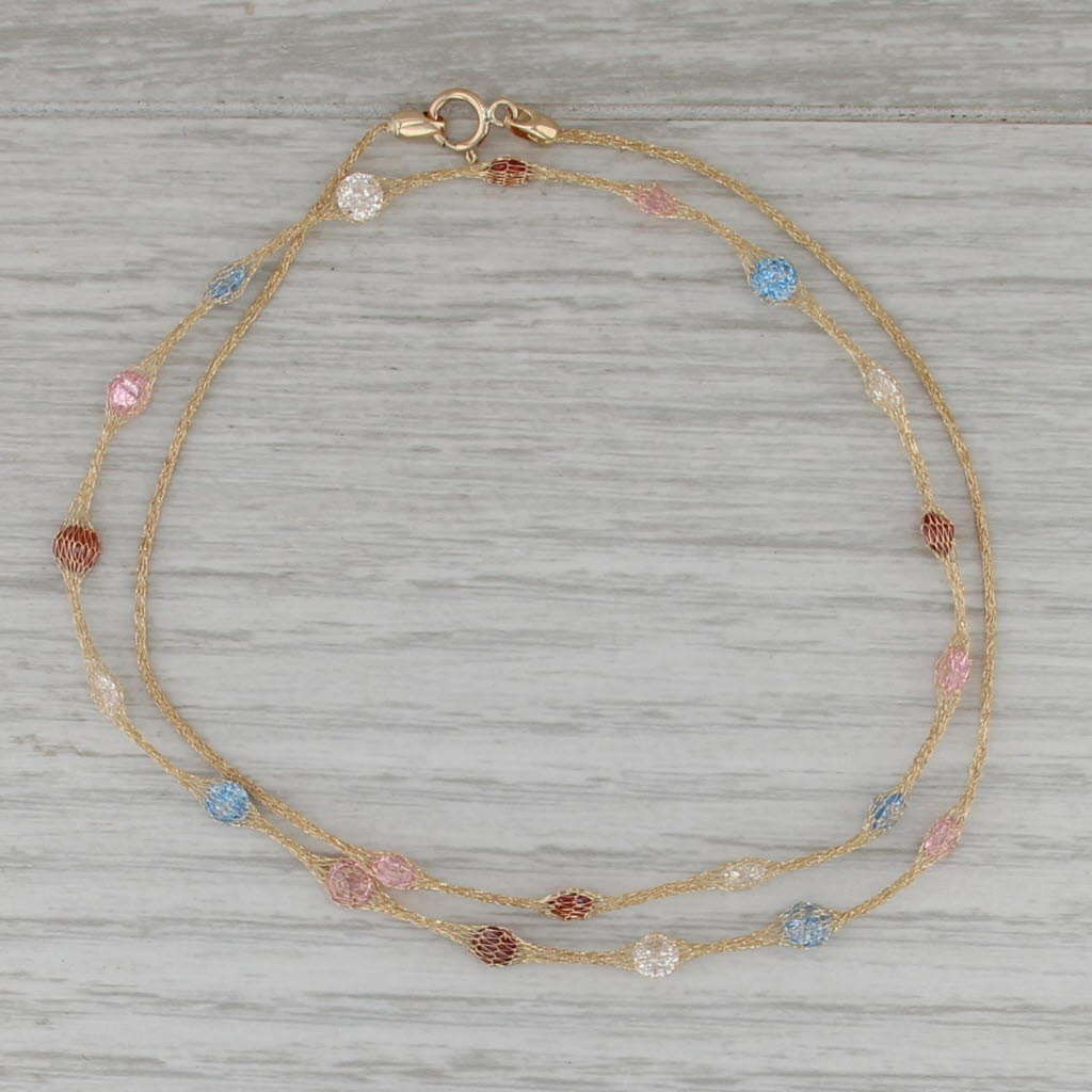 Multicolor Cubic Zirconia Station Mesh Chain Necklace 18" 14k Yellow Gold