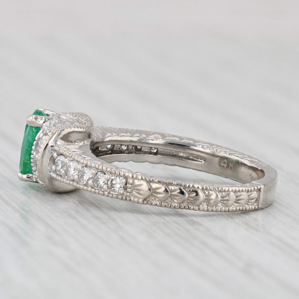 Light Gray 1ctw Oval Emerald Diamond Ring 14k White Gold Size 6.5 Engagement