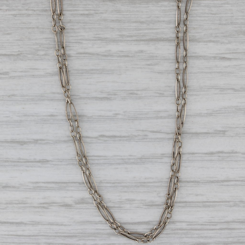 Gray Vintage Double Figaro Chain Necklace 14k White Gold 16.25" 1.9mm