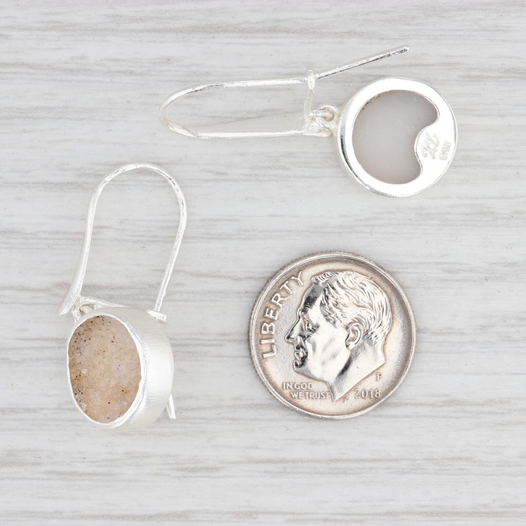 New Nina Wynn Sand Druzy Quartz Dangle Earrings Sterling Silver Hook Posts