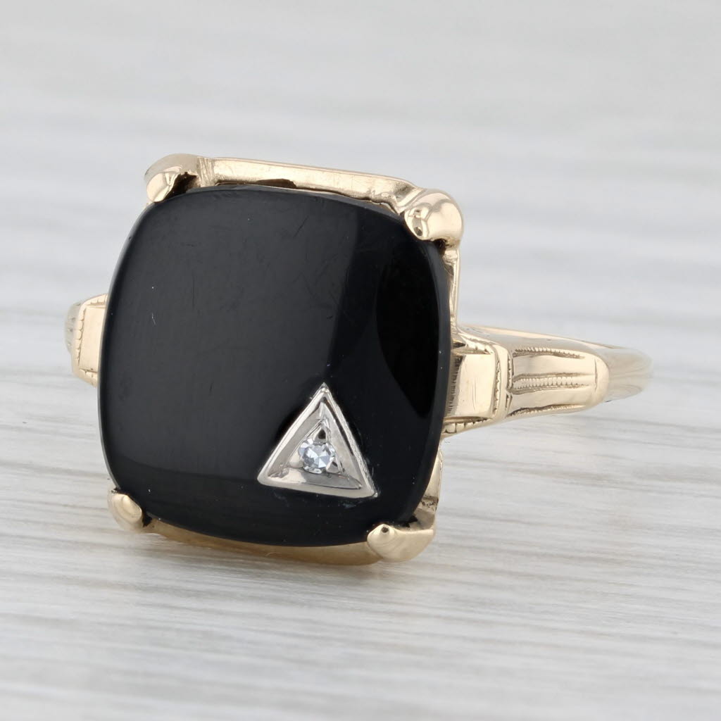 Light Gray Vintage Onyx Diamond Ring 10k Yellow Gold Size 8