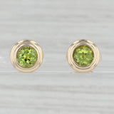 Light Gray 2.80ctw Green Peridot Stud Earrings 14k Yellow Gold Round Solitaires