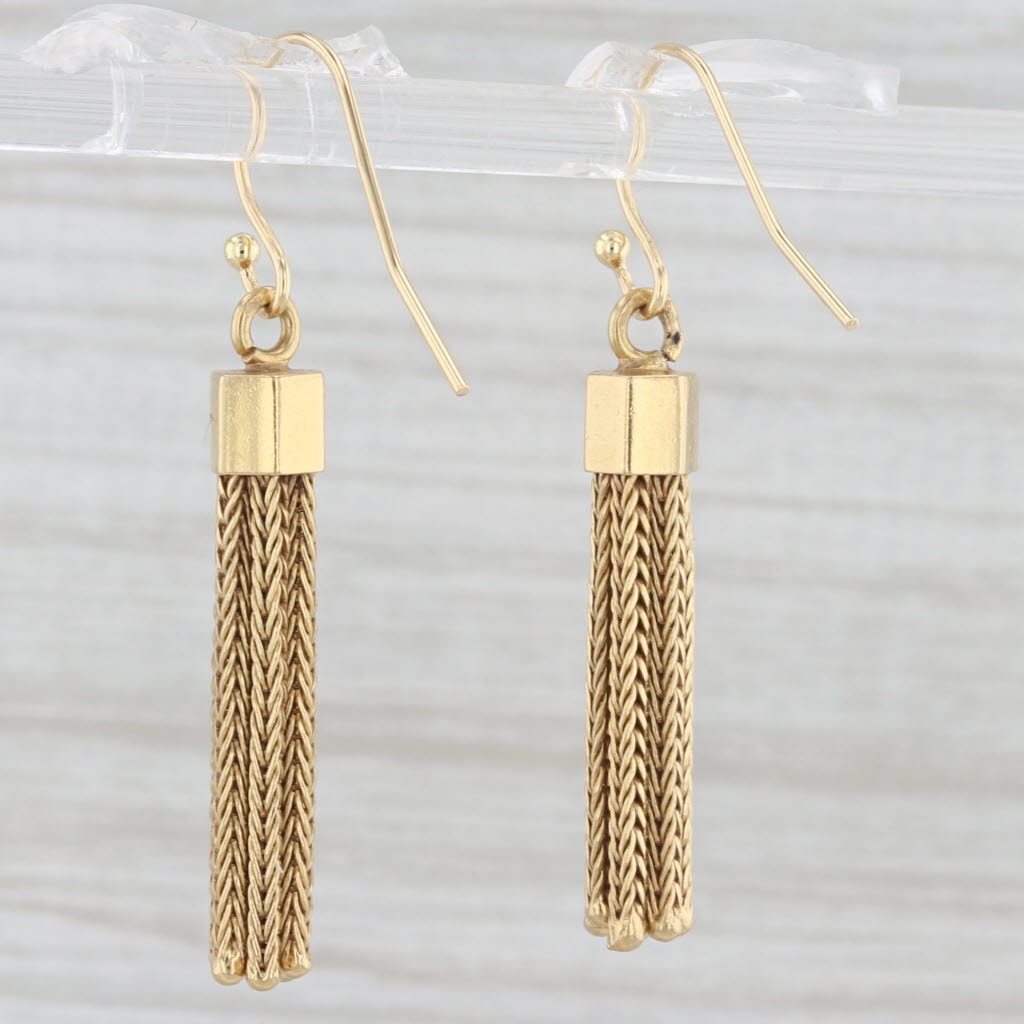 Light Gray Vintage Fringe Dangle Earrings 18k Yellow Gold Hook Posts