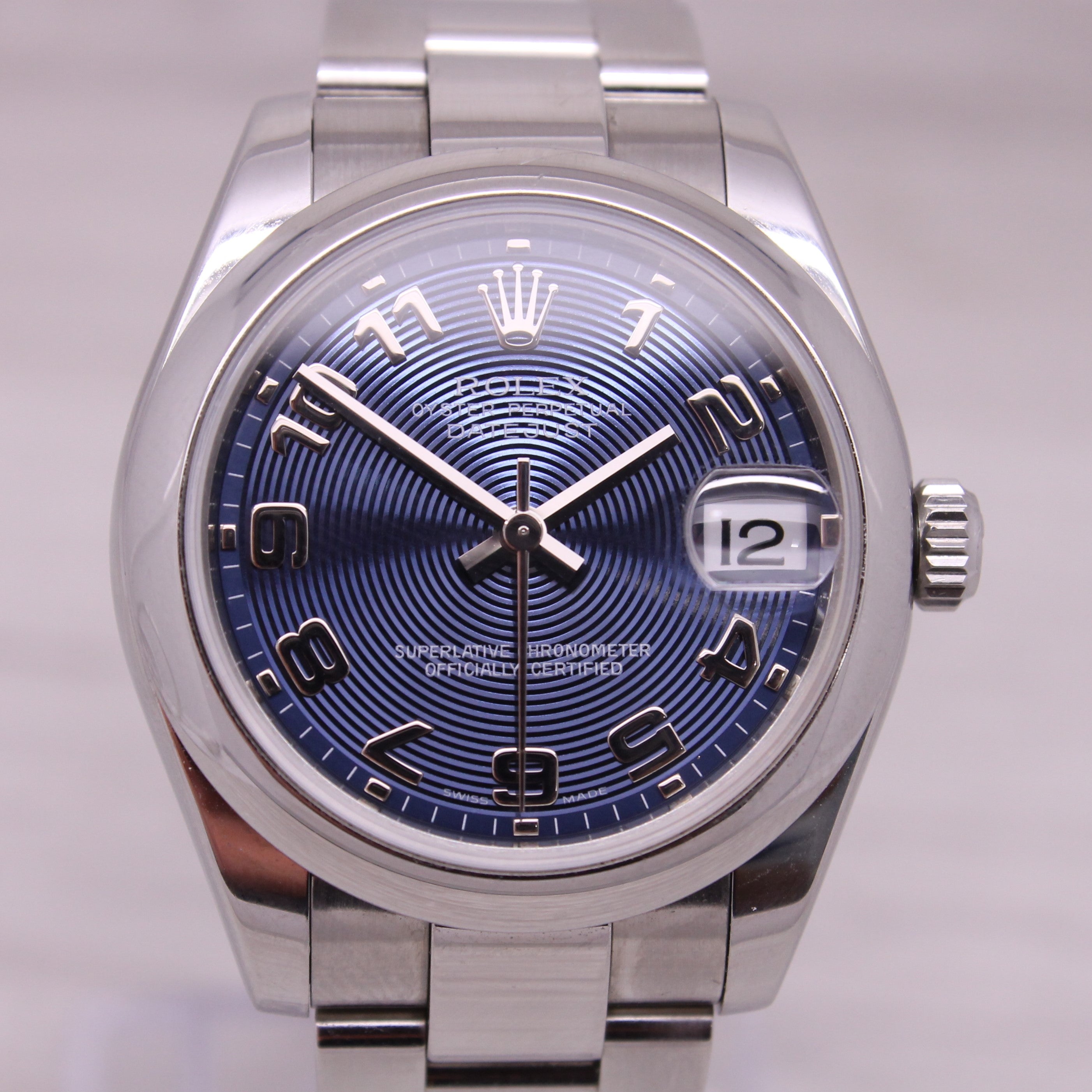 Gray Rolex Datejust 178240 31mm Stainless Steel Midsize Concentric Blue Watch Oyster