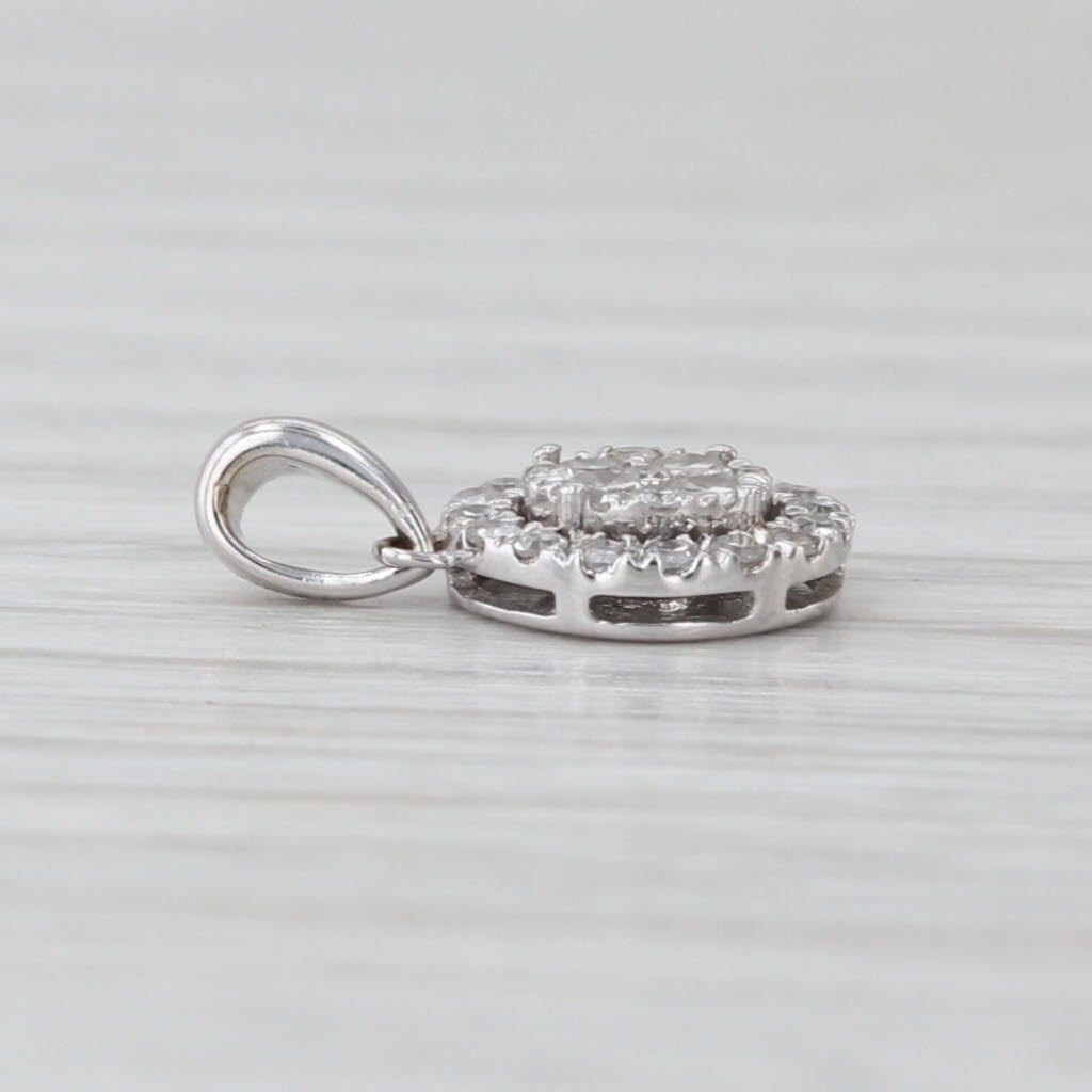 0.19ctw Round Diamond Halo Pendant 14k White Gold Small Drop