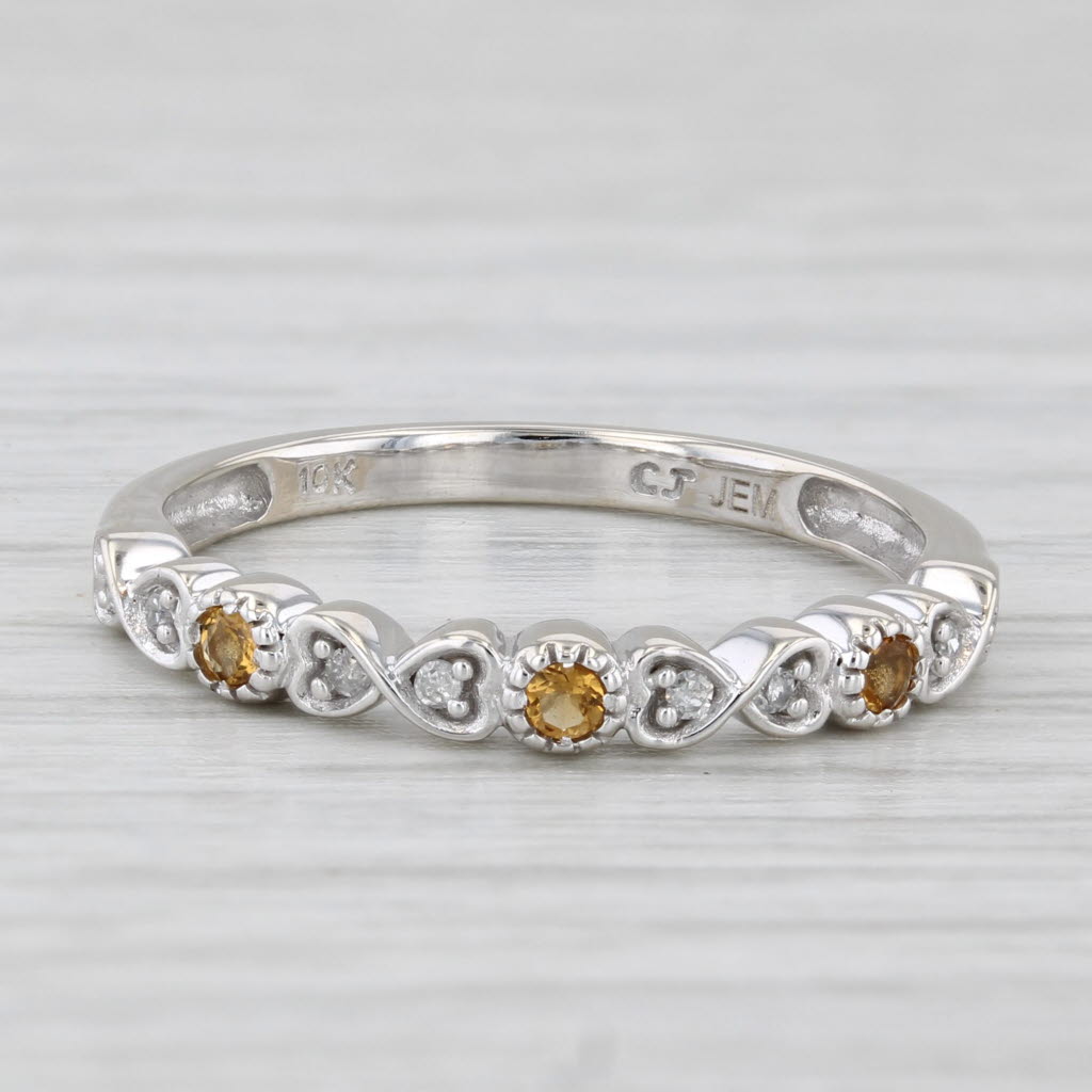 Light Gray New 0.10ctw Diamond Citrine Heart Ring 10k White Gold Size 7 Stackable