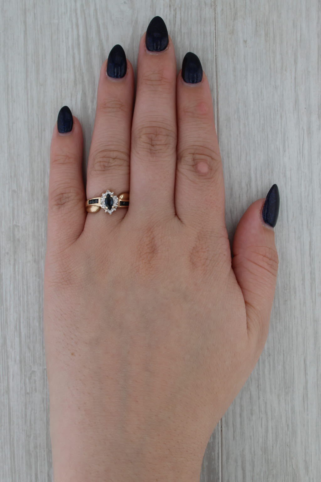 0.75ctw Marquise Blue Sapphire Diamond Halo Ring 10k Yellow Gold Size 6.75